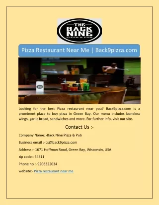 pizza restaurant near me back9pizza com