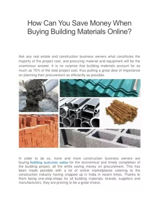 How Can You Save Money When Buying Building Materials Online?