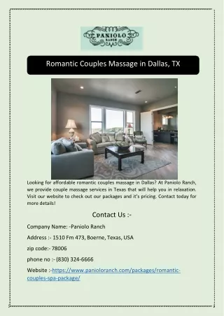 Romantic Couples Massage in Dallas, TX