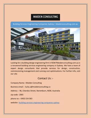 Building Services Engineering Companies Sydney | Maidenconsulting.com.au