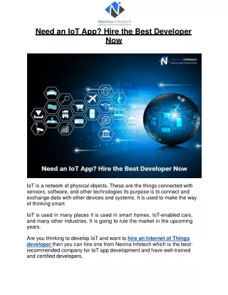 need an iot app hire the best developer now