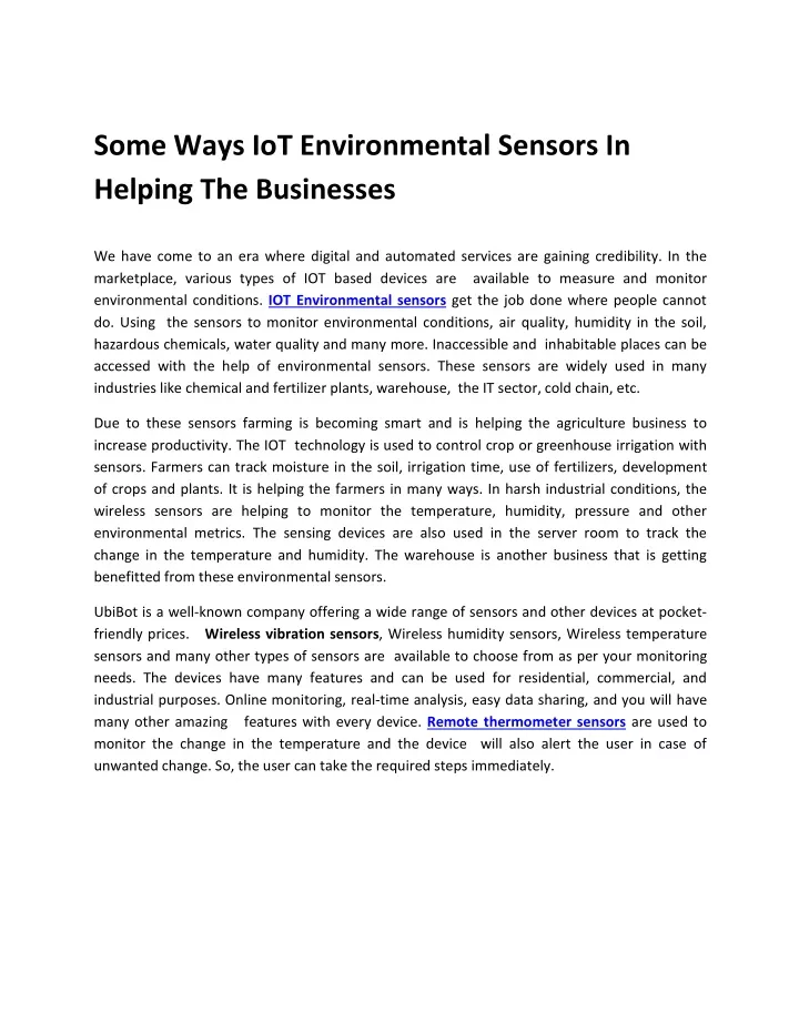 some ways iot environmental sensors in helping