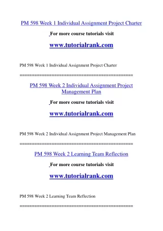 PM 598 Week 1 Individual Assignment Project Charter