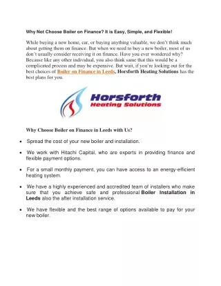 why not choose boiler on finance it is easy