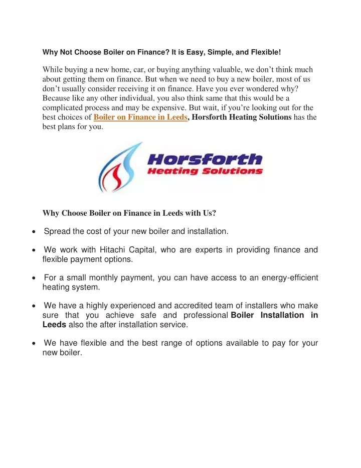 why not choose boiler on finance it is easy
