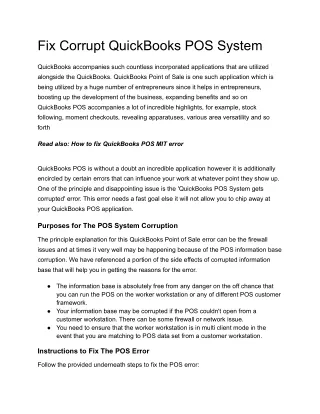 fix corrupt quickbooks pos system