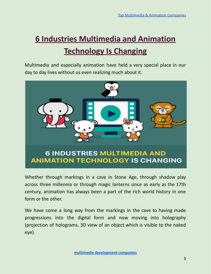 top multimedia animation companies