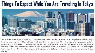 Things To Expect While You Are Traveling In Tokyo