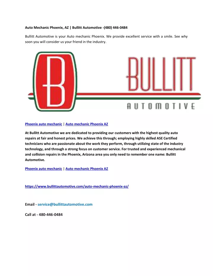 auto mechanic phoenix az bullitt automotive