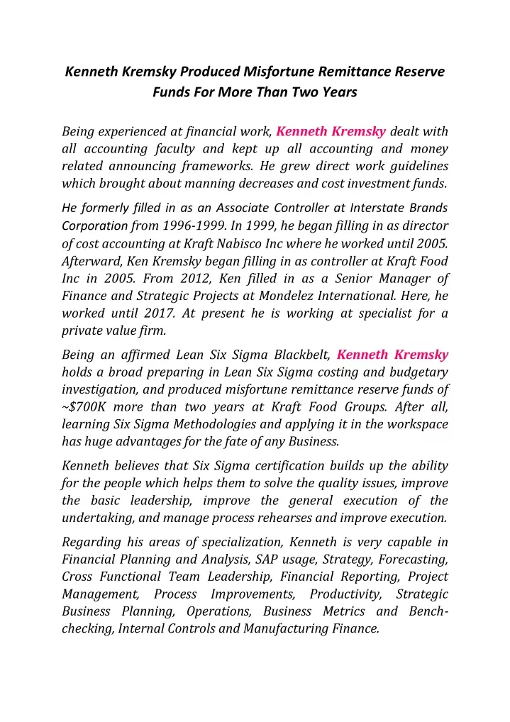 kenneth kremsky produced misfortune remittance