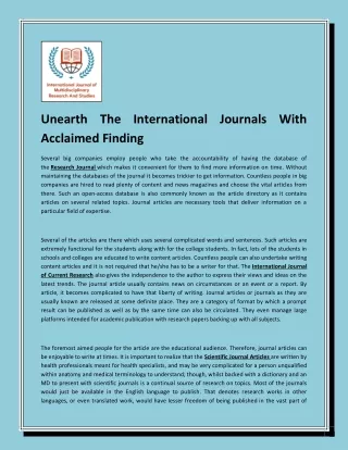 Unearth The International Journals With Acclaimed Finding