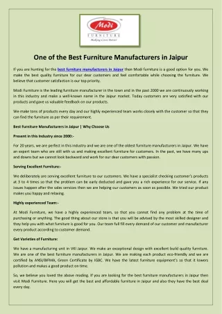 One Of The Best Furniture Manufacturers in Jaipur