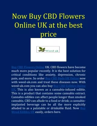 Now Buy CBD Flowers Online UK at the best price