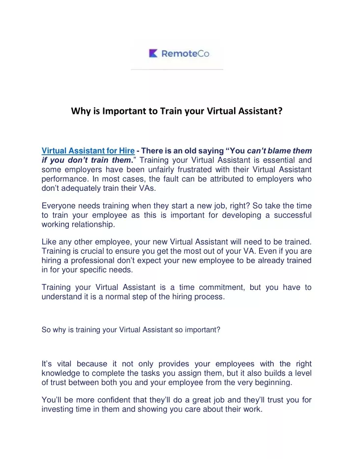 why is important to train your virtual assistant