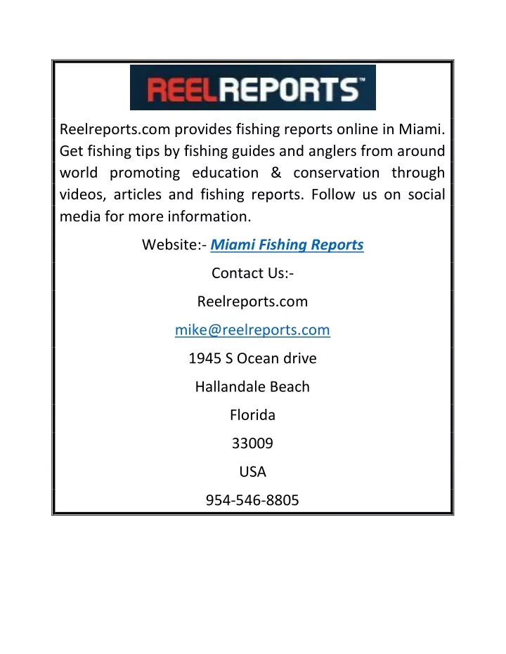 reelreports com provides fishing reports online