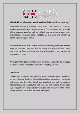 which floor materials work well with underfloor