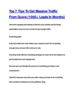 7 Proven Tips To Get 1000  Traffic  And Leads From Quora!