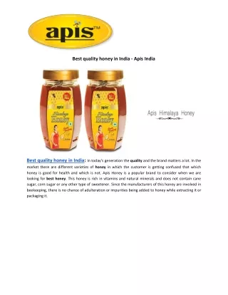 Best quality honey in India - Apis India