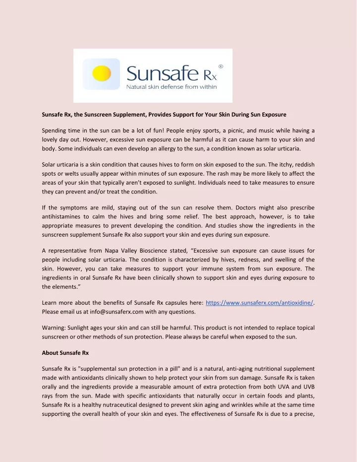 sunsafe rx the sunscreen supplement provides