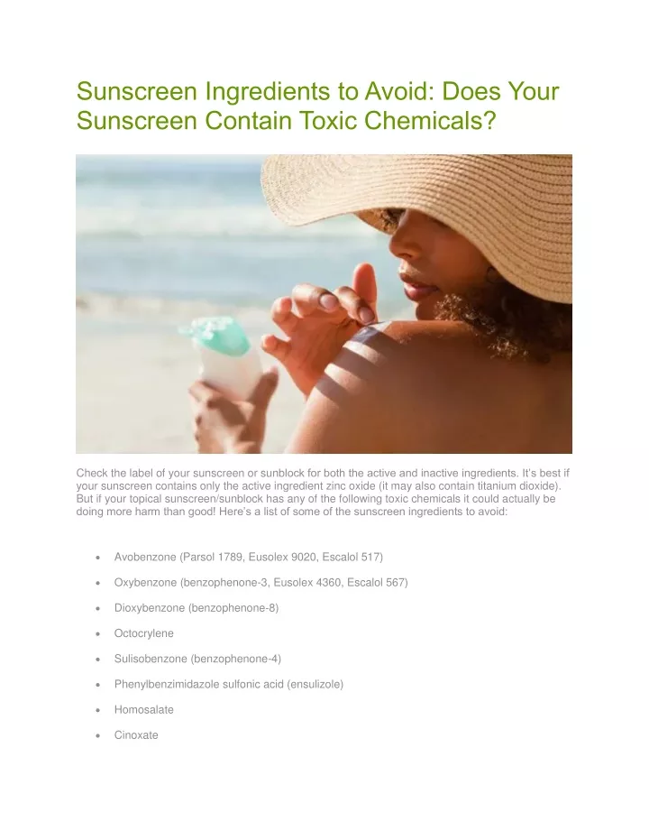 sunscreen ingredients to avoid does your