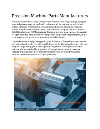 Precision Machine Parts Manufacturer in India