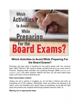 which activities to avoid while preparing