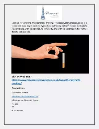 looking for smoking hypnotherapy training