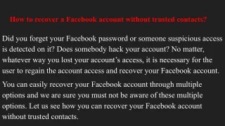 How To Recover a Facebook Account Without Trusted Contacts?