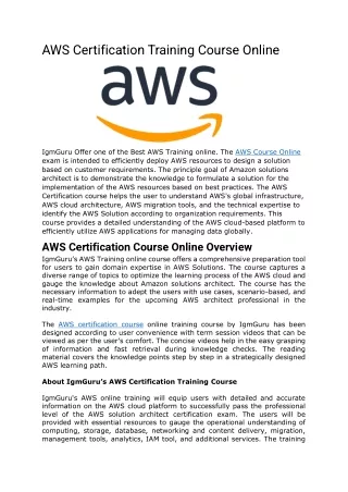 AWS Certification Training Course Online