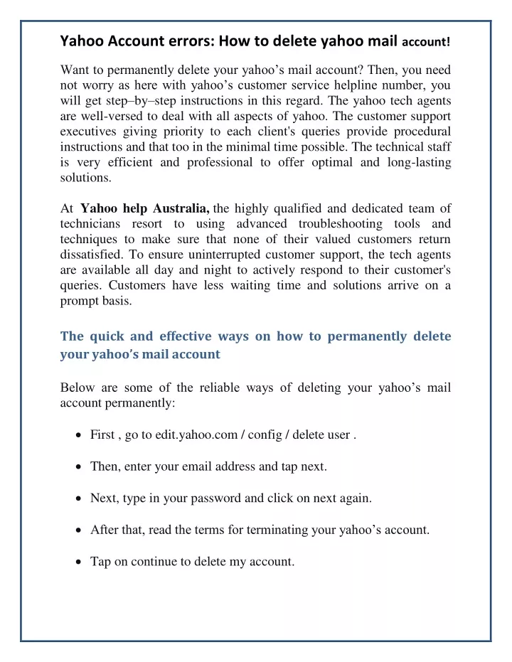 yahoo account errors how to delete yahoo mail