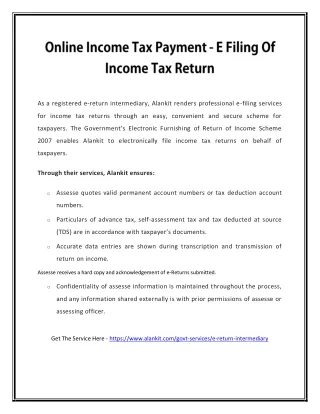 Online Income Tax Payment - E Filing Of Income Tax Return by Alankit