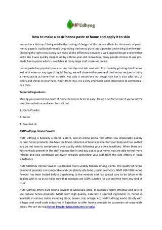how to make a basic henna paste at home and apply