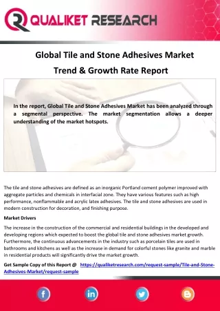 Global  Tile and Stone Adhesives Market Top Competitors, Application