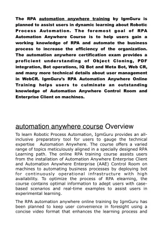 RPA Automation Anywhere Training Online Course