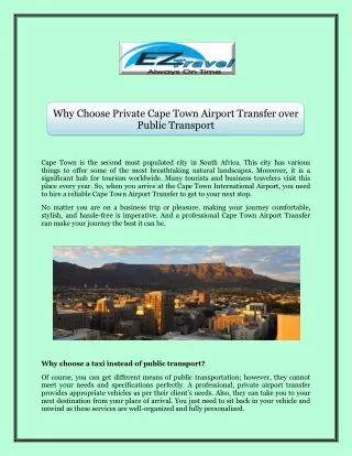 Why Choose Private Cape Town Airport Transfer over Public Transport