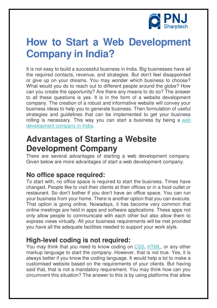 how to start a web development company in india