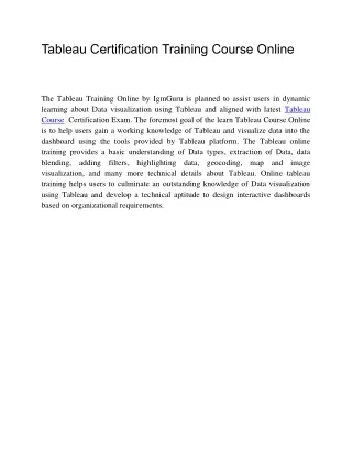 Tableau Certification Training Course Online