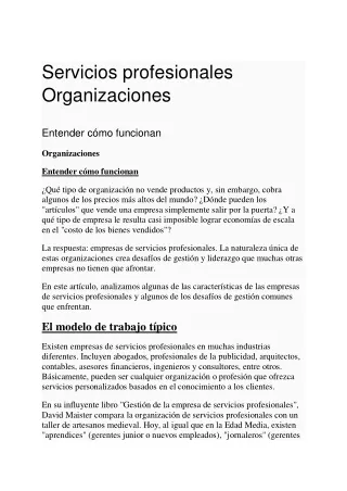 Servicios profesionales Organizaciones