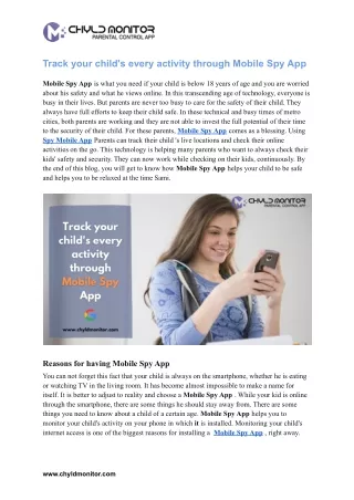 Track your child's every activity through Mobile Spy App