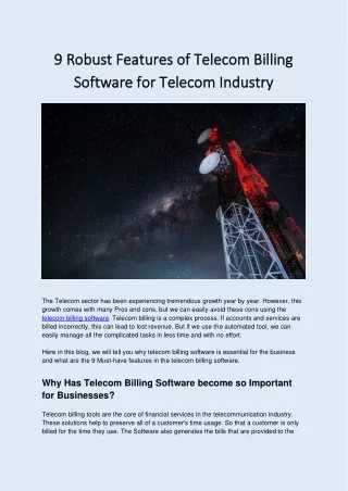 9 Robust Features of Telecom Billing Software for Telecommunication Industry