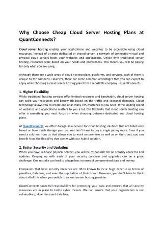 Why Choose Cheap Cloud Server Hosting Plans at QuantConnects