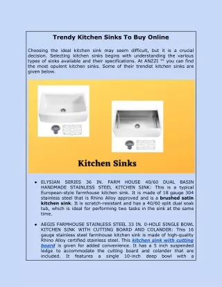 Trendy Kitchen Sinks To Buy Online