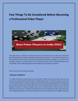 few things to be considered before becoming