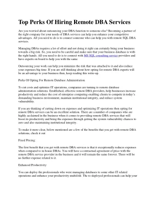 top perks of hiring remote dba services
