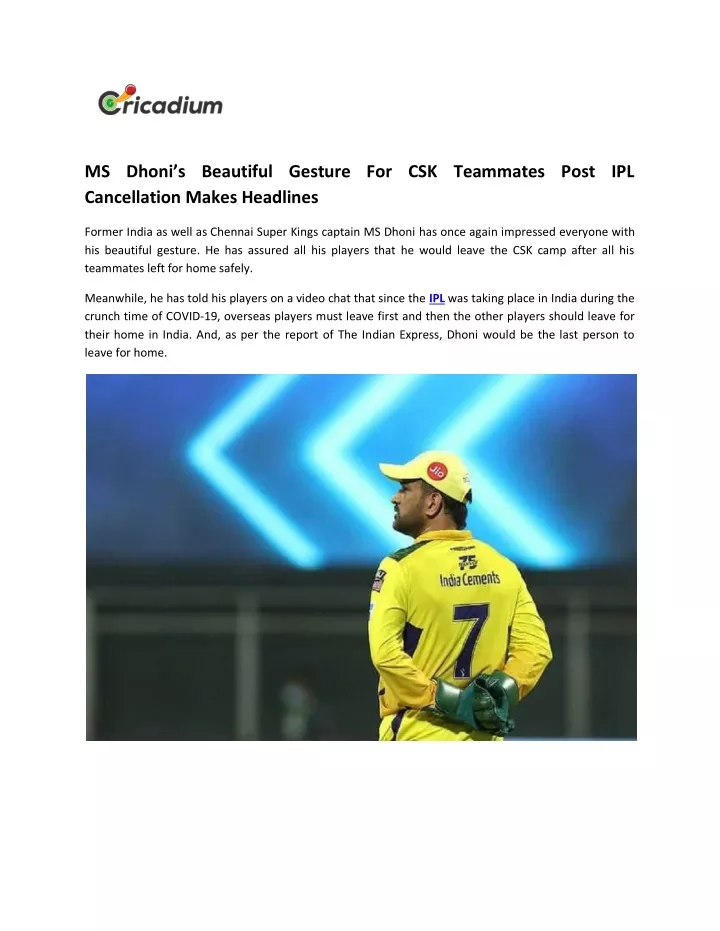 ms dhoni s beautiful gesture for csk teammates