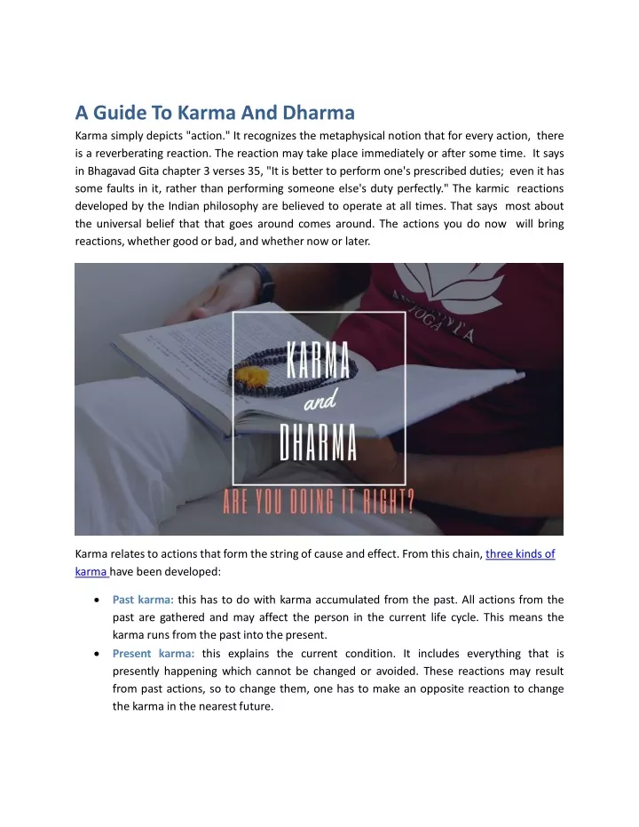 a guide to karma and dharma karma simply depicts