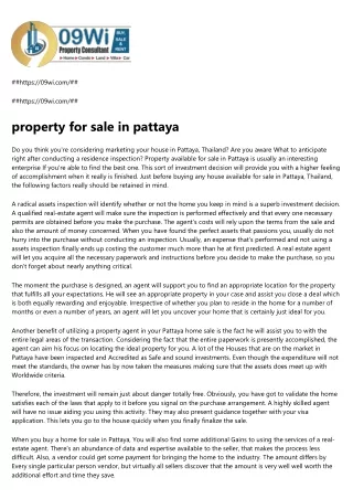 20 Things You Should Know About property for sale in pattaya