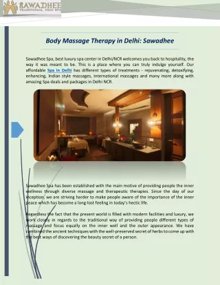 Body Massage Therapy in Delhi: Sawadhee