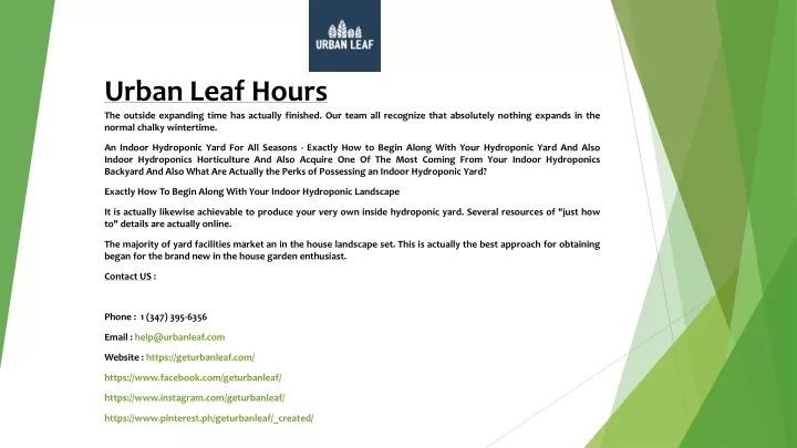 urban leaf hours