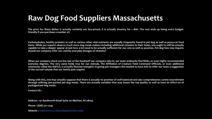 raw dog food suppliers massachusetts